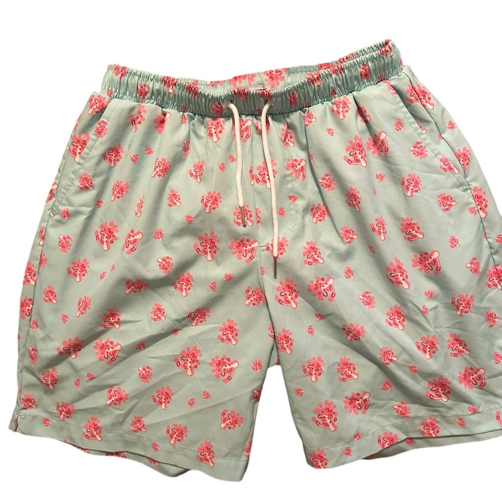 MOSMANN‎ Large Australia Swim Shorts Mint Green Coral Print Drawstring Lined